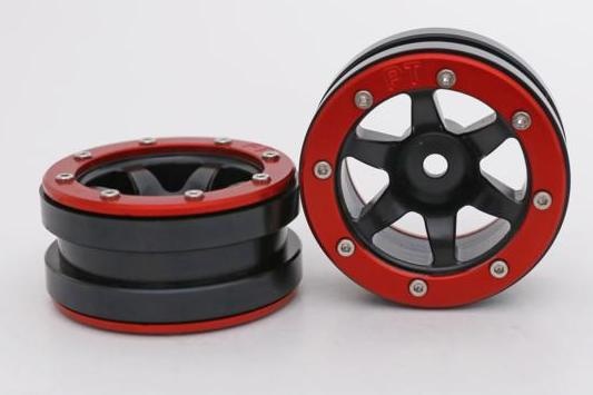 Metsafil Beadlock Wheels PT- Wave Schwarz/Rot 1.9 (2 St.)