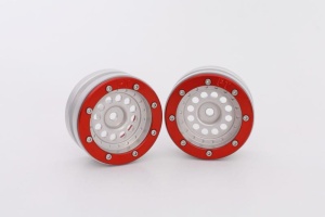 Metsafil Beadlock Wheels PT-Bullet Silber/Rot 1.9 (2 Stk)