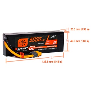 Spektrum 7.4V 5000mAh 2S 30C Smart LiPo G2 Hard Case: IC3