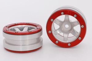 Metsafil Beadlock Wheels PT- Wave Silber/Rot 1.9 (2 St.)